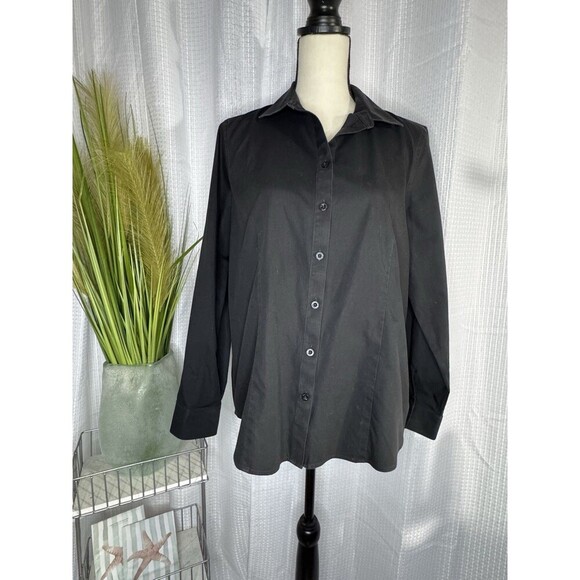 Chico’s Women’s 1 US M No Iron Coolmax Black Button Up Long Sleeve Workwear Top - Picture 1 of 10